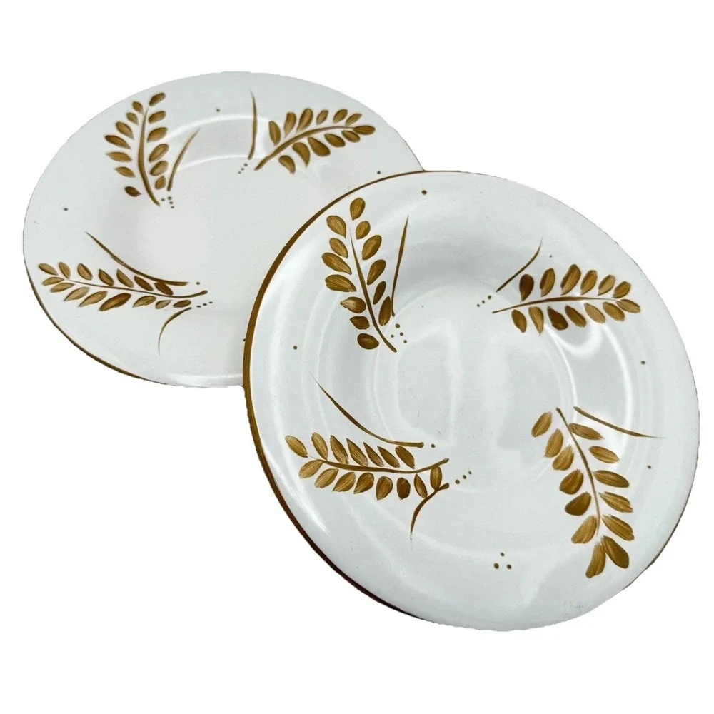 Pottery Barn Sausalito Gold Leaf Salad Plates ~ Set of 2 ~ Discontinued 2000